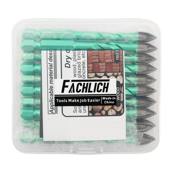 FACHLICH Cross Spiral Tungsten Carbide Drill Bits 10pcs Dia 6/8mm Wood Plastic Concrete Porcelain Tile Quick-fit Shank