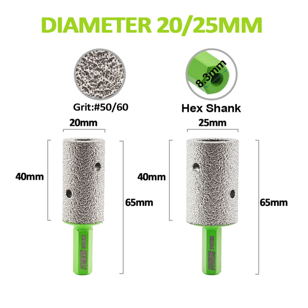 FACHLICH Diamond Milling Finger Bit 1/2pcs Dia 20/25mm Enlarging Shaping the Hole Ceramic Marble Granite Hexagonal Shank