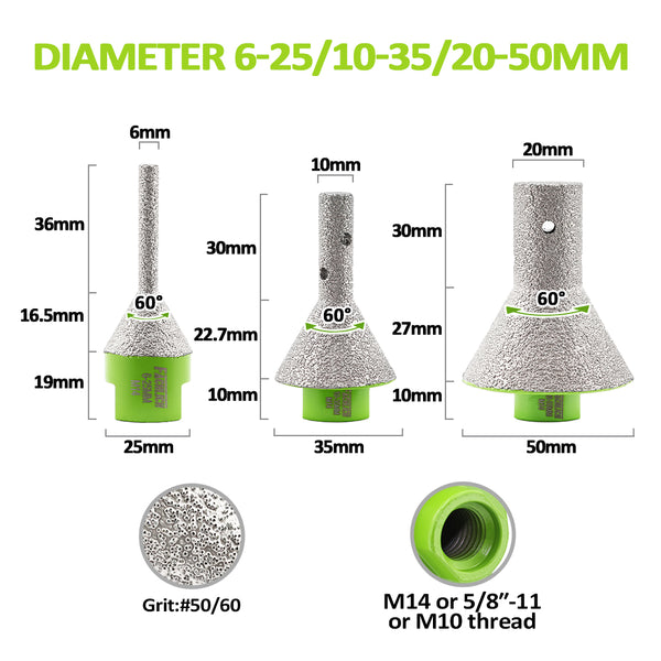 FACHLICH Diamond Milling Chamfering Finger Bit 1pc or 2pcs Porcelain Tile Ceramic Marble Granite Vacuum Brazed Hole Saw