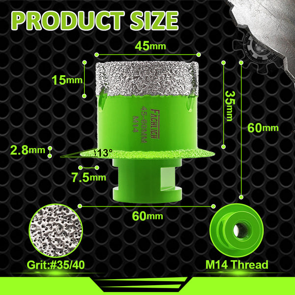 FACHLICH Dry Diamond Drill Core Bits with Water Tanks M14 Thread for Tile Granite Marble Dia 45mm