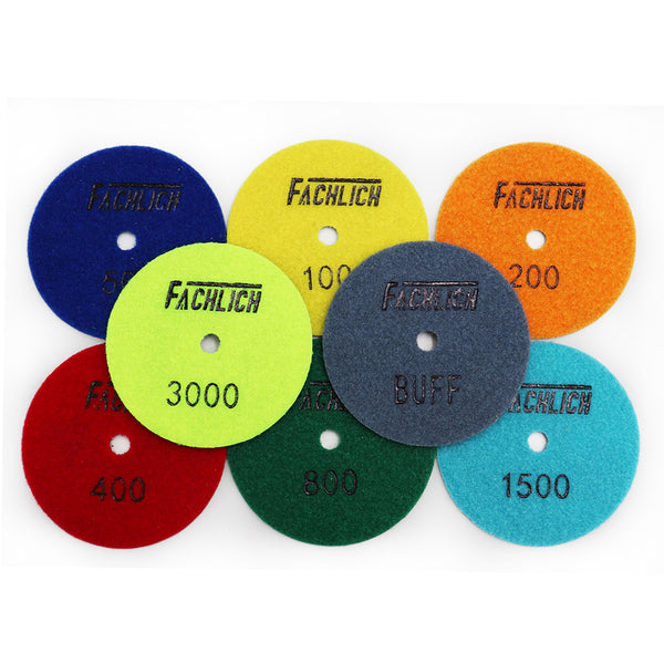 FACHLICH Diamond Flexible Dry Polishing Pads for Granite Marble Dia 4''/100mm 8pcs/set