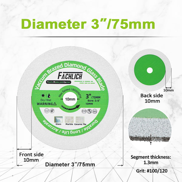 FACHLICH Diamond Cutting Grinding Disc Dia 3"/4"/4.5"/5" for Glass Tile Marble Jade Crystal Wine Bottle Saw Blade