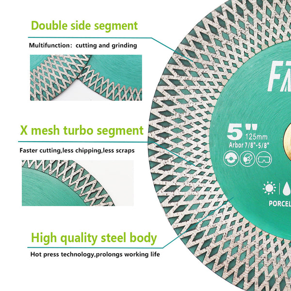 FACHLICH X Mesh Diamond Double Sided Cutting and Grinding Disc for Marble Ceramic Tile Porcelain Dia 105/115/125mm