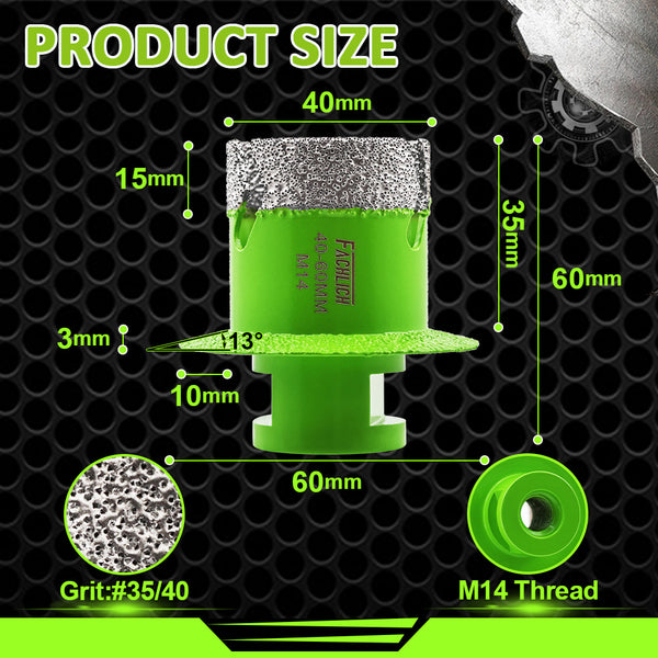 FACHLICH Dry Diamond Drill Core Bits with Water Tanks M14 Thread for Tile Granite Marble Dia 45mm