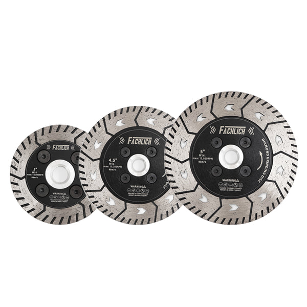 FACHLICH Diamond Dual Cutting Disc with 5/8-11 or M14 Thread for Cutting Granite Marble Concrete Brick Dia 3"/4.5"/5"