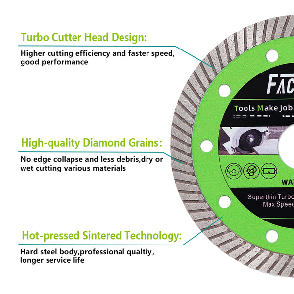 FACHLICH Super-Thin Diamond turbo Cutting Saw Blades for Cutting Hard Material Ceramic Tile Granite Dia 4"/4.5"/5"