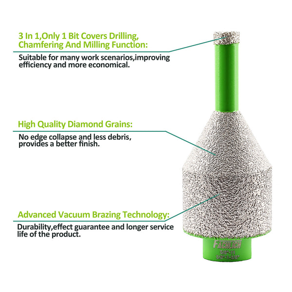 FACHLICH Diamond Drilling Chamfering Milling Bit 1pc/2pcs 10-35mm and 20-50mm Drilling Enlarging Beveling Exist Hole for Ceramic 
Granite Marble