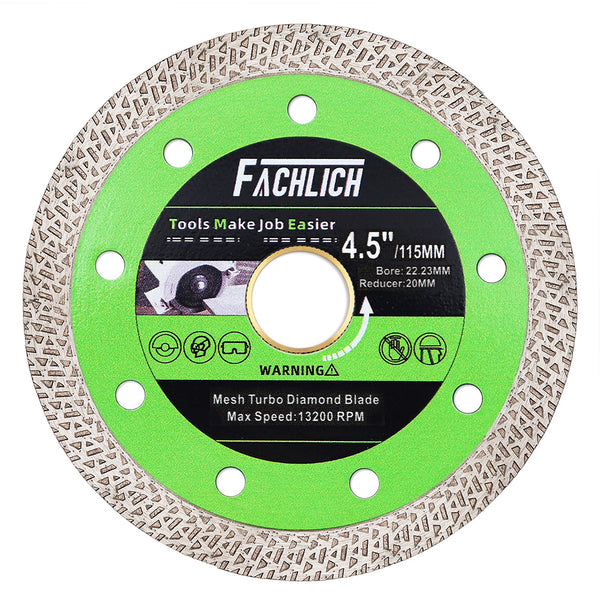 FACHLICH Diamond Mesh Turbo Rim Segment Saw Blade for Cutting Marble Granite Stone Dia 4''/4.5''/5''/7''/9''