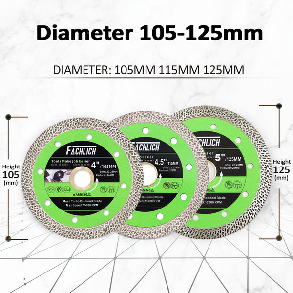 FACHLICH Diamond Mesh Turbo Rim Segment Saw Blade for Cutting Marble Granite Stone Dia 4''/4.5''/5''/7''/9''