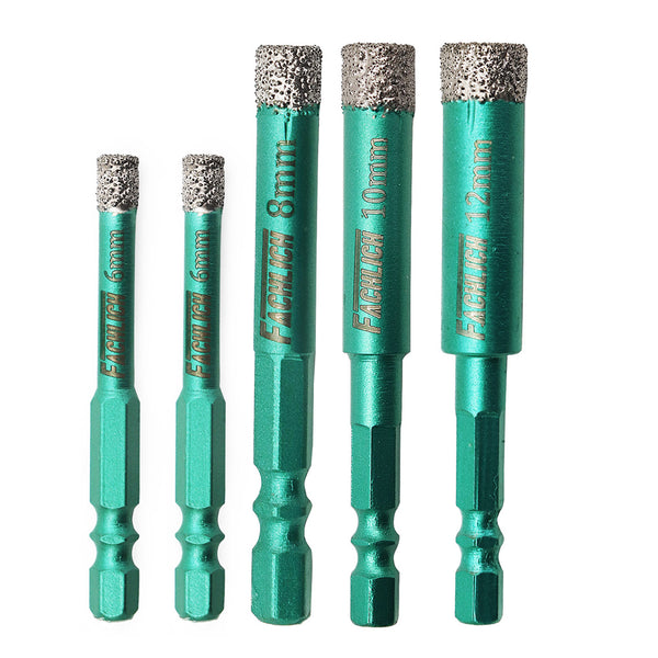 FACHLICH Double-Ear Quick-Fit Shank Diamond Dry Drilling Bits for Granite Marble Tile Ceramic Dia 6/8/10/12/14mm