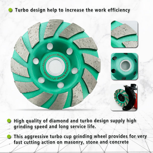 FACHLICH Diamond Turbo Row Grinding Cup Wheel for Concrete Marble Brick Dia 4''/100mm