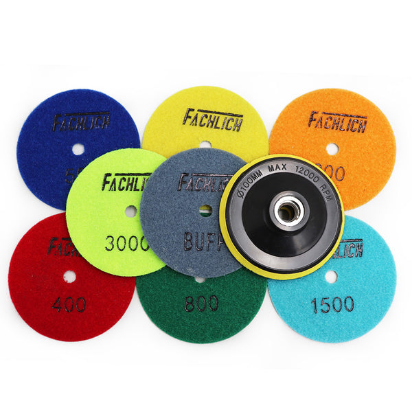 FACHLICH Diamond Flexible Dry Polishing Pads for Granite Marble Dia 4''/100mm 8pcs/set