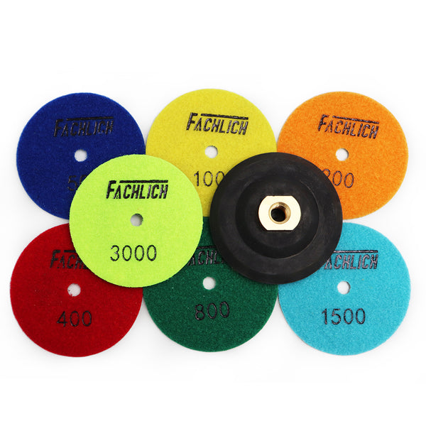 FACHLICH Diamond Flexible Dry Polishing Pads for Granite Marble Dia 4''/100mm 8pcs/set