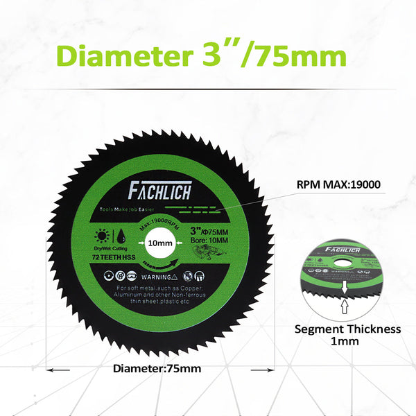 FACHLICH High-Speed Steel Cutting Disc for Copper Metal Wood Aluminum Dia 3''/75mm