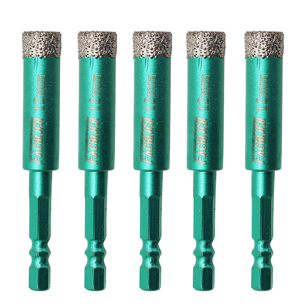 FACHLICH Double-Ear Quick-Fit Shank Diamond Dry Drilling Bits for Granite Marble Tile Ceramic Dia 6/8/10/12/14mm