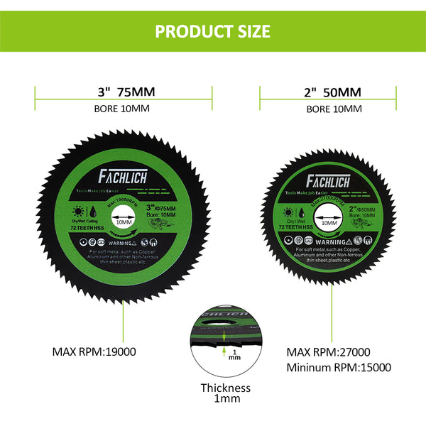 FACHLICH High-Speed Steel Cutting Disc Dia 50/75mm Cutting Copper Soft Metal Aluminum Wood Pipe Drywall Metal Superthin Bore 10mm Saw Blade