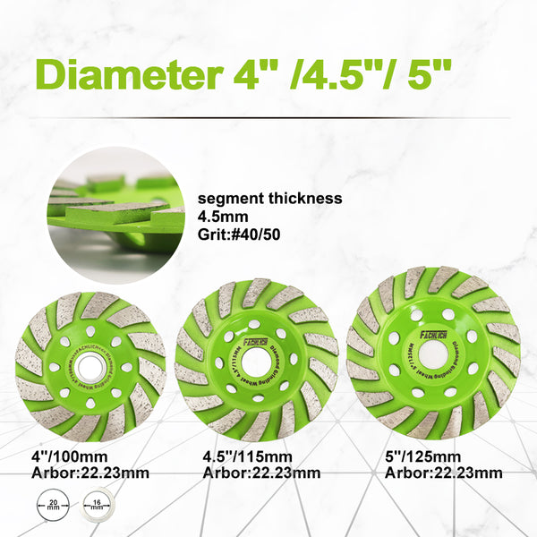 FACHLICH Diamond Turbo Sintered Grinding Wheel for Concrete Marble Granite Tile Dia 4''/4.5''/5''