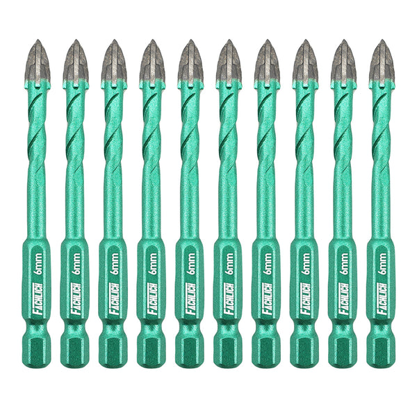 FACHLICH Cross Spiral Tungsten Carbide Drill Bits 10pcs Dia 6/8mm Wood Plastic Concrete Porcelain Tile Quick-fit Shank