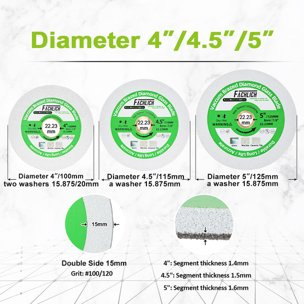 FACHLICH Diamond Cutting Grinding Disc Dia 3"/4"/4.5"/5" for Glass Tile Marble Jade Crystal Wine Bottle Saw Blade