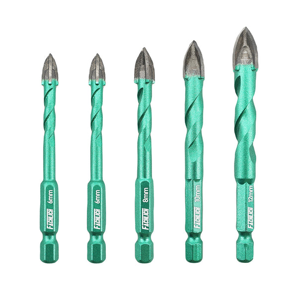 FACHLICH Cross Spiral Tungsten Carbide Drill Bits 5pcs Dia 5/6/8/10/12mm Wood Plastic Concrete Porcelain Tile Quick-fit Shank