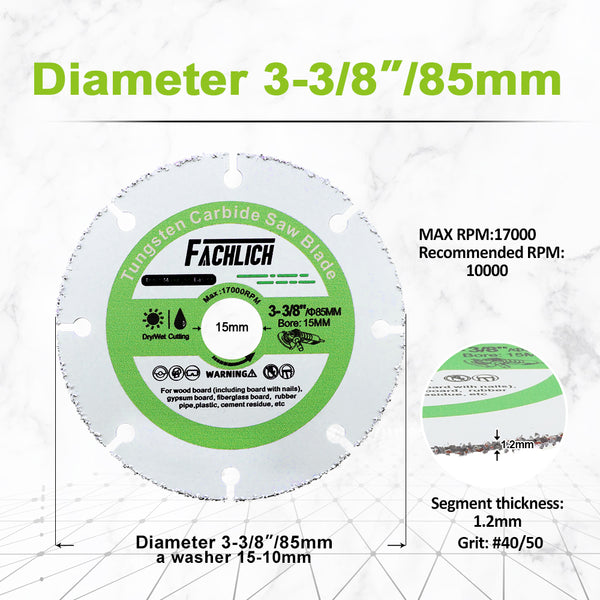 FACHLICH Diamond Wood Cutting Disc 2/3/5/10pcs Dia 85mm Wood Plastic Rubber Pipe Vacuum Brazed Saw Blades