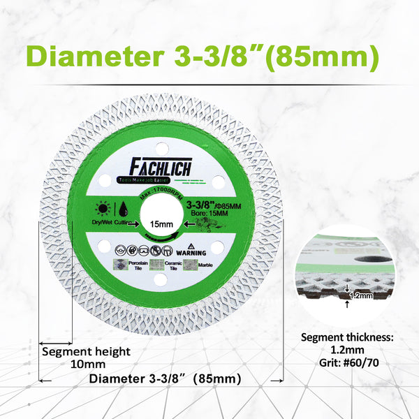 FACHLICH Diamond X Mesh Cutting Disc 2/3/5/10pcs Dia 85mm Porcelain Tile Marble Granite Hot Pressing Saw Blades