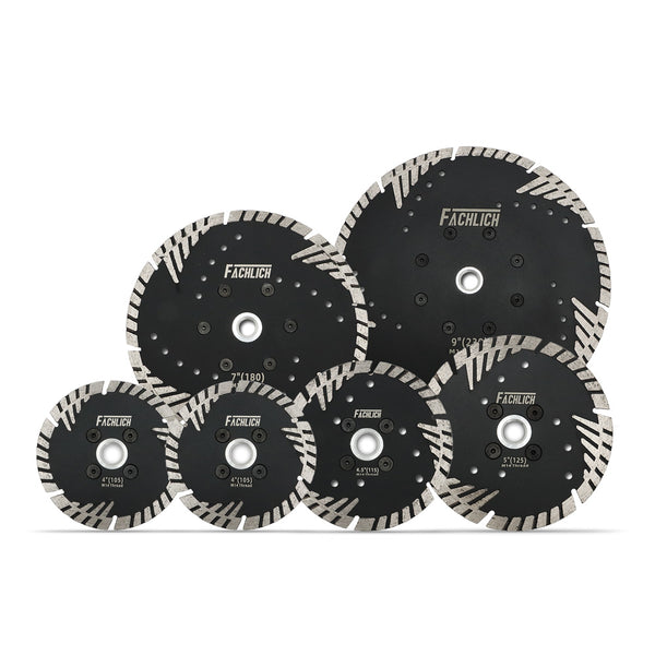 FACHLICH Diamond Saw Blades with Slant Protection Teeth for Cutting Ceramic Tile Granite Marble Brick Masonry Dia 4"/4.5"/5"/7"/9" with 5/8-11 or M14 Thread