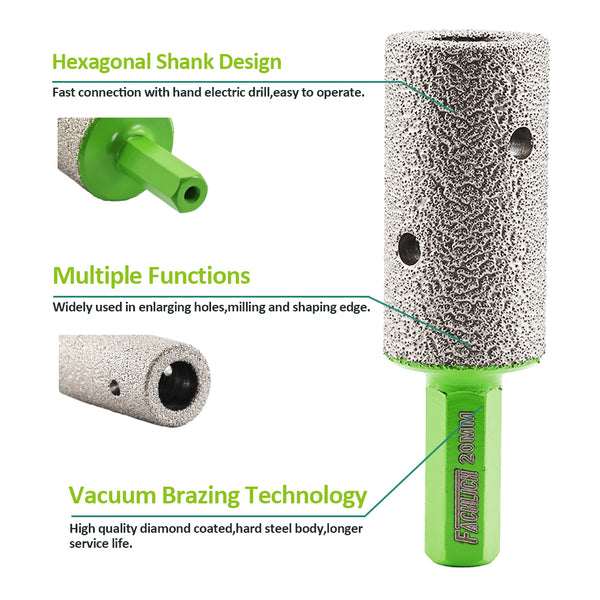 FACHLICH Diamond Milling Finger Bit 1pc Dia 10/15/20/25mm Enlarging Shaping the Hole Porcelain Ceramic Marble Granite Hexagonal Shank