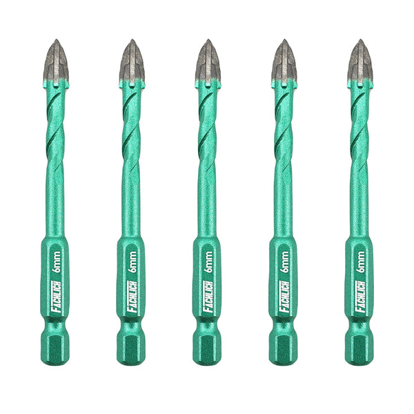 FACHLICH Cross Spiral Tungsten Carbide Drill Bits 5pcs Dia 5/6/8/10/12mm Wood Plastic Concrete Porcelain Tile Quick-fit Shank