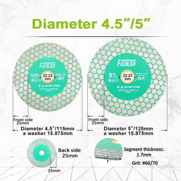 FACHLICH Hex-shape Segment Diamond Cutting Grinding Disc for Tile Granite Marble Concrete Dia 125mm