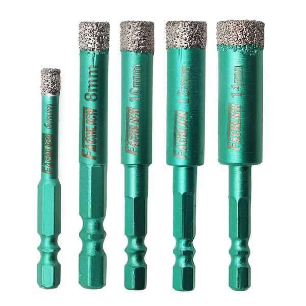 FACHLICH Double-Ear Quick-Fit Shank Diamond Dry Drilling Bits for Granite Marble Tile Ceramic Dia 6/8/10/12/14mm