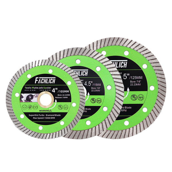 FACHLICH Super-Thin Diamond turbo Cutting Saw Blades for Cutting Hard Material Ceramic Tile Granite Dia 4"/4.5"/5"