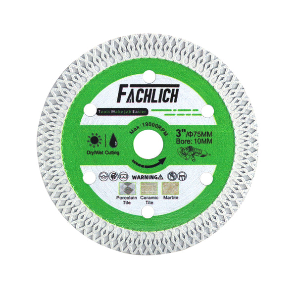 FACHLICH X Mesh Turbo Diamond Cutting Disc for Cutting Porcelain Ceramic Tile Marble Dia 3''/75mm