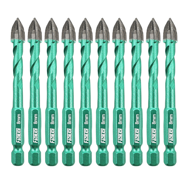 FACHLICH Cross Spiral Tungsten Carbide Drill Bits 10pcs Dia 6/8mm Wood Plastic Concrete Porcelain Tile Quick-fit Shank