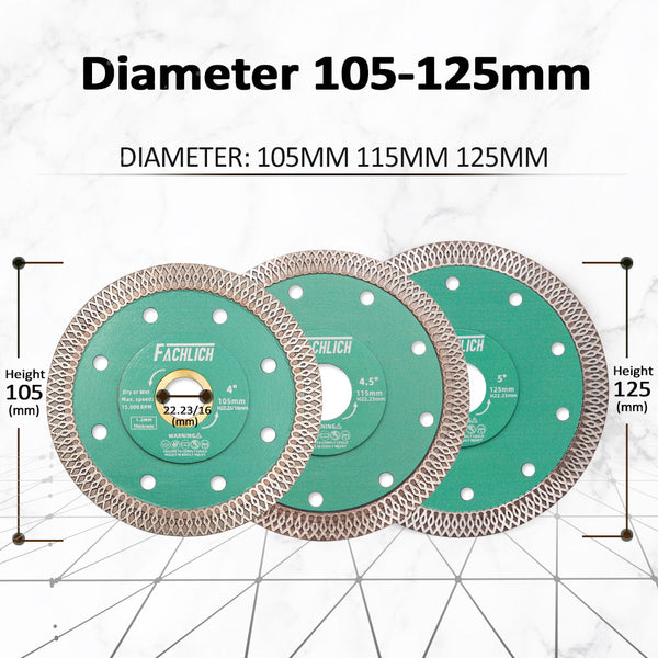 FACHLICH X Mesh Turbo Diamond Cutting Disc for Porcelain Marble Tile Ceramic Dia 4"/4.5''/5''/7''/8''/9''/10''/12''/14''