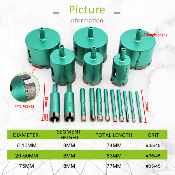 FACHLICH Welded Diamond Drilling Core Bits Wet Shank Connection Drill Bits Hole Saw for Drilling Marble Granite Dia 6-75mm