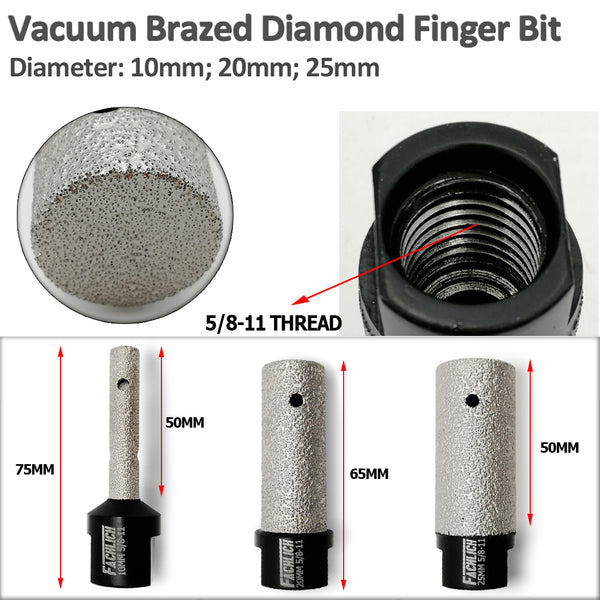 FACHLICH Diamond Finger Milling Bits with 5/8-11 Thread for Beveling Existing Holes in Porcelain Ceramic Marble Granite Dia 10/20/25mm