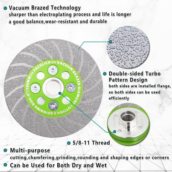 FACHLICH Diamond Double Sided Turbo Cutting Disc Grinding Wheel with 5/8-11 or M14 Thread for Tile Concrete Granite Marble Dia 100/115/125mm