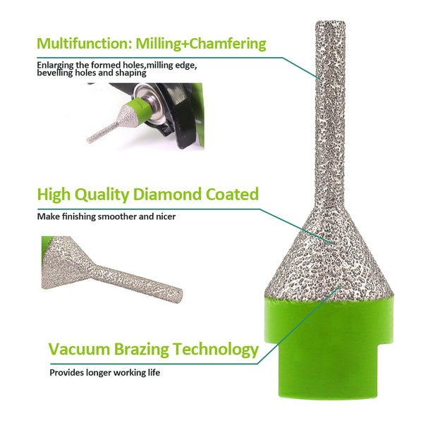 FACHLICH Diamond Chamfer Milling Bits with 5/8-11 or M14 or M10 Thread for Enlarging Polishing and Bevelling the Exist Holes in Ceramic Porcelain Tile Dia 6-25mm