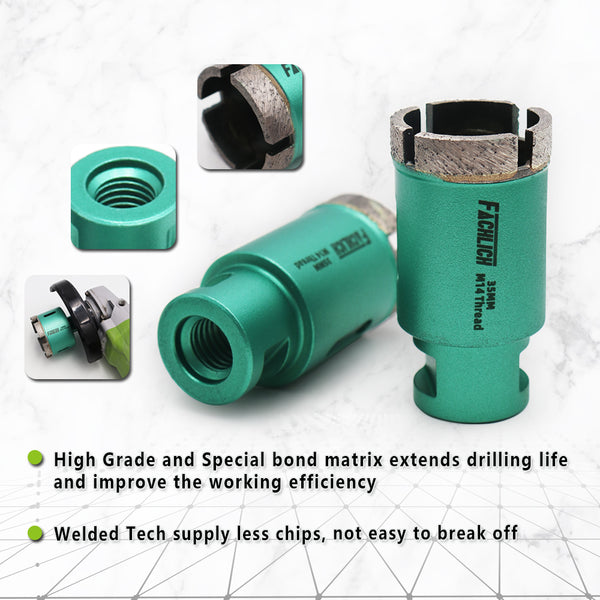 FACHLICH Welded Diamond Drilling Core Bits with M14 Thread for Drilling Marble Granite Artificial Stone Tile Dia 20-75mm