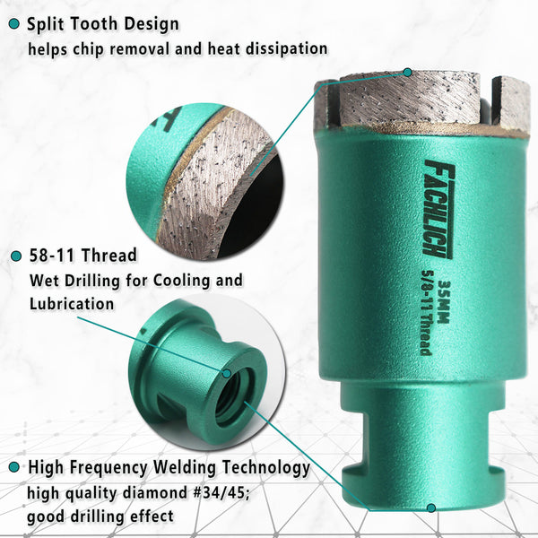 FACHLICH Welded Diamond Drilling Core Bits with 5/8-11 Thread for Drilling Marble Granite Artificial Stone Tile Dia 20-75mm