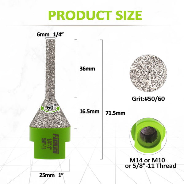 FACHLICH Diamond Chamfer Milling Bits with 5/8-11 or M14 or M10 Thread for Enlarging Polishing and Bevelling the Exist Holes in Ceramic Porcelain Tile Dia 6-25mm