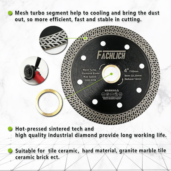 FACHLICH Mesh Turbo Diamond Saw Blade for Cutting Ceramic Tile Granite Marble Brick Dia 4''/4.5''/5''/7''/9''