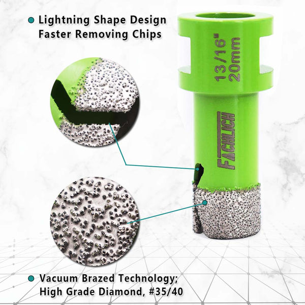 FACHLICH Diamond Core Drill Bit Set 5/8-11 Thread for Ceramic Tile Granite Marble 8pcs/box 20/25/32/45/65/75mm