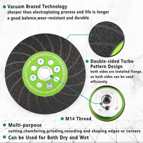 FACHLICH Diamond Double Sided Turbo Cutting Disc Grinding Wheel with 5/8-11 or M14 Thread for Tile Concrete Granite Marble Dia 100/115/125mm