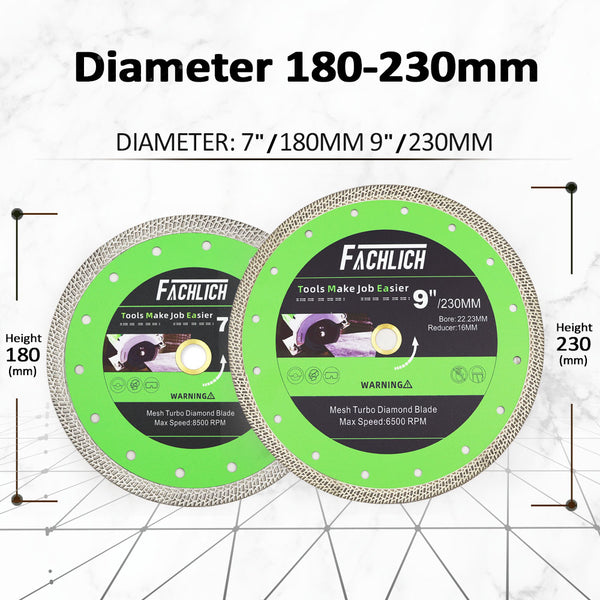 FACHLICH Diamond Mesh Turbo Rim Segment Saw Blade for Cutting Marble Granite Stone Dia 4''/4.5''/5''/7''/9''